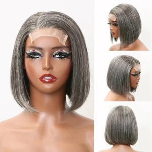 Pelucas delanteras de encaje Bob corto de 13x4, cabello humano prearrancado con cabello de bebé, pelucas grises de sal y pimienta, peluca Bob de cabello humano - Product Image 2