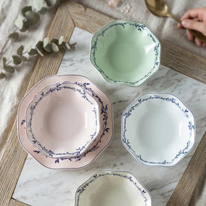 Juego de <span class=keywords><strong>Vajilla</strong></span> de Porcelana con Calcomanías Florales Azules Vintage, Platos Octagonales Festoneados de Cerámica, Tazones, <span class=keywords><strong>Vajilla</strong></span> en Color Crema y Verde Salvia para Cafeterí<span class=keywords><strong>a</strong></span> - Product Image 6