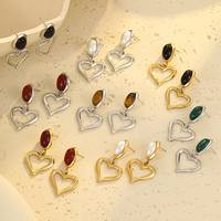 Nouveau Design Simulé Perle Coeur Pendentif Boucles D'oreilles Pour Les Femmes Bijoux En Acier Inoxydable Pierre Naturelle Drop Dangle Boucles D'oreilles Bijoux