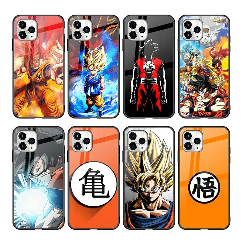 Custom Logo Print Glossy Hard Tempered Glass Phone Case For IPhone 13 12 11Pro Max,Case For Samsung Galaxy S21 Dragonballs Anime