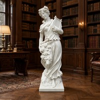 Statue de Jeune Fille en Marbre de Carrare Naturel Sculptée à la Main avec Lyre - Sculpture de Musée Néo-Classique
