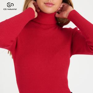 Jersey de invierno ajustado personalizado para mujer, suéter de cuello alto, prendas de punto de manga larga, tejido informal para niña - Product Image 1