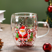 Mug en verre à double paroi de Noël, paillettes, motif renne, résistant à la chaleur, tasse à lait et à café, cadeau festif pour les fêtes