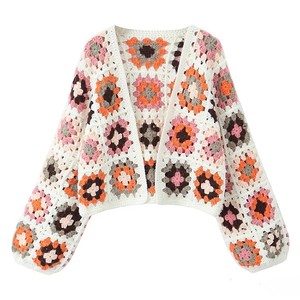 Offre Spéciale femmes Style ethnique Vintage bulle à la main pull Cardigan décontracté haut court <span class=keywords><strong>Crochet</strong></span> vêtements - Product Image 1