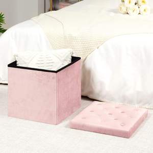 Otomana de Almacenamiento en Forma de Cubo, Otomana Plegable Acolchada de Terciopelo con <span class=keywords><strong>Tapa</strong></span>, Reposapiés con Asiento Acolchado para Dormitorio (Rosa, Mediano) - Product Image 5