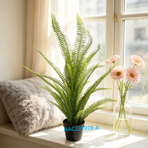 Fausse fougère de Boston avec pot en plastique, 38 feuilles, plante artificielle avec faux <span class=keywords><strong>sol</strong></span>, sans <span class=keywords><strong>entretien</strong></span>, pour la décoration intérieure de chambre et de bureau - Product Image 2