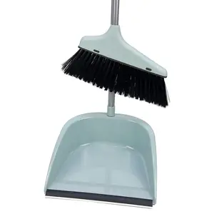 DS1630 Home Cleaning Sweeper Upright Standing Broom and Dust Pan Brush Long Handle Plastic Broom and Dustpan Set