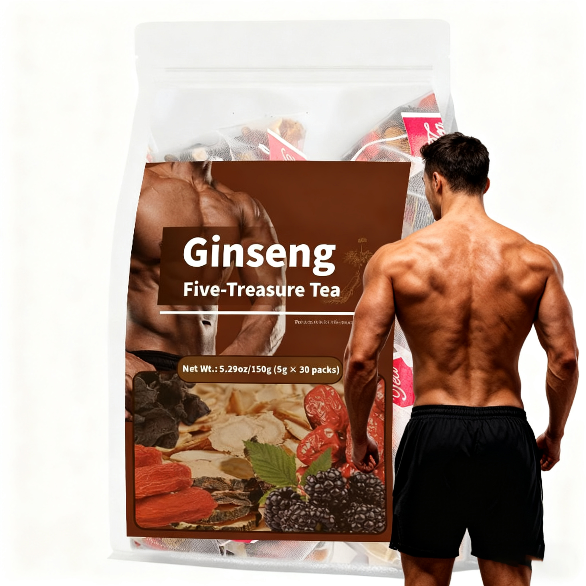 GULI Blended Five Treasure Ginseng Flavor Tea Bag For Male Sexual Vitality & Kidney Health Natural Herbs Top Grade 5g*30packs