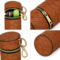 Étui à rouge à lèvres en cuir PU tressé, porte-clés cylindrique, support portable pour brillant à lèvres et vernis à ongles, pochette cosmétique pour sac à main