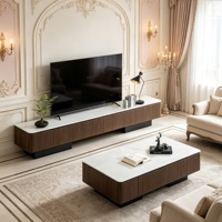 Ensemble meuble TV et table basse rétro en pierre frittée, avec tiroirs de rangement à grain de bois, pour salon, mobilier de maison, vente en gros