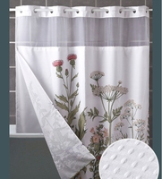 Rideau de douche personnalisé sans crochet en tissu polyester écologique imperméable à imprimé floral