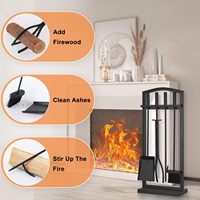 Ensemble d'outils de cheminée en métal robuste de 29 pouces, 5 pièces, avec support, accessoires de foyer en fer forgé noir pour une utilisation intérieure et extérieure