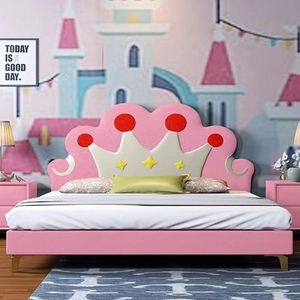 เตียงเด็กทรงโมเดิร์น รุ่น Princess  โครงไม้จริง หุ้มผ้าฝ้าย ดีไซน์มงกุฎ  นุ่มสบาย - Product Image 1