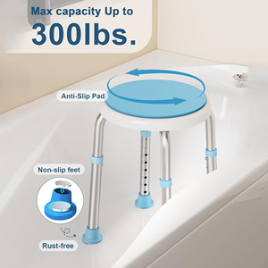 Tomoyuki Shower <b>Stool</b> <b>Height</b> <b>Adjustable</b> Light Blue With Shower Head Holder For Bathtub Use - Product Image 3