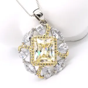 Multi-Cut Gemstone Pendant Necklace Platinum Gold Plated Jewelry, Flower Crystal Jewellery