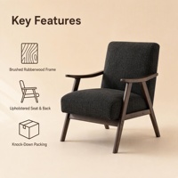 Fauteuil en bois de caoutchouc brossé avec assise et dossier rembourrés, emballage KD