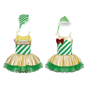 Vestido de Navidad con Diseño de Bastón de Caramelo para Niñas, para Baile de Jazz, Espectáculo, Actuación, con Gorro de Santa Claus, Conjunto de Disfraz, Talla Personalizada - Product Image 2