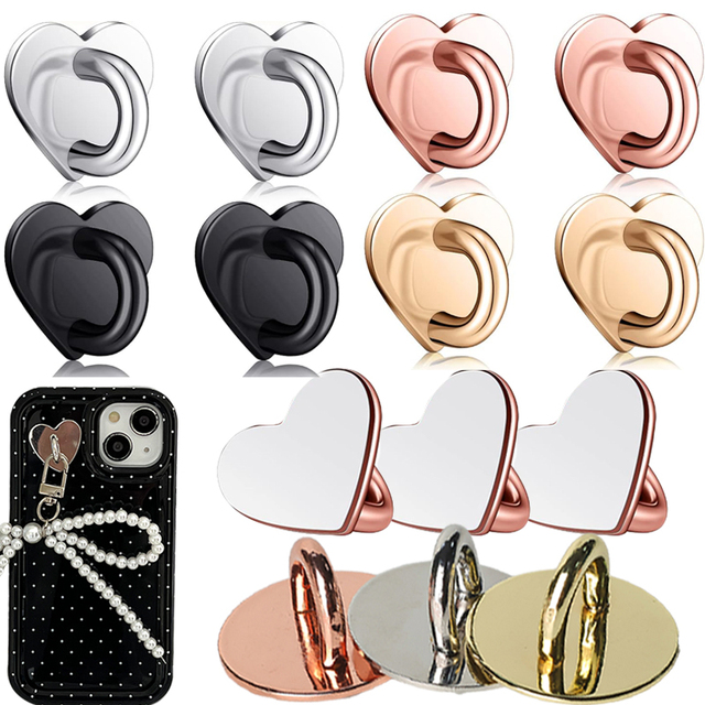 Adhesive Metal Heart Phone Charm Holder Phone Case Finger Ring Stand Hooks Buckle Charms Clasp DIY Accessories String