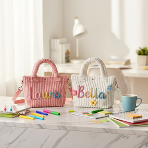 Bolsa de Compras Acolchada de Pana Personalizable, Moderna y Ecológica, Bolsa de Mano Portátil para Uso Diario y Playa para Mujer - Product Image 5