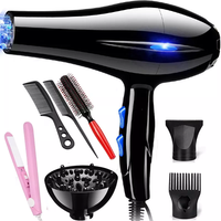 Sèche-Cheveux Professionnel Ionique avec Kit de Coiffage Inclus : Peignes, Lisseur et Fer à Friser