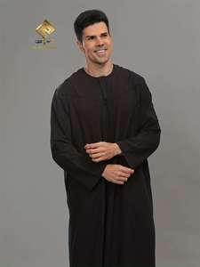 Al Haramain Men's Black Burqa Long Sleeve Round Neck <b>Floor</b> Length Cotton Prayer Robe Modest Middle East Style Elegant - Product Image 4