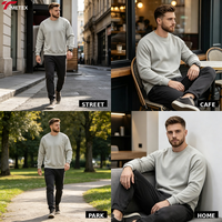 Sweat-shirt à col rond en molleton double tricoté épais pour homme TIMETEX, mélange de coton, coupe oversize, poches zippées, vente en gros OEM