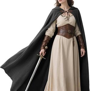 เสื้อคลุมมีฮู้ดสไตล์ยุคกลาง ผ้าลินิน มี 6 สีให้เลือก สไตล์เรโทร ความยาวแบบยาว สีพื้น สำหรับฤดูใบไม้ผลิ/ฤดูร้อน ชุดคอสตูมฮาโลวีนสำหรับทุกเพศ - Product Image 2