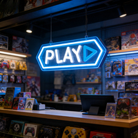 Neonawall PLAY Button LED Neon Sign, forme personnalisable, intensité réglable, lumineux, indice de protection IP65, décoration murale pour salle de jeux, cadeau pour les joueurs