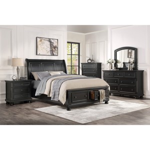 Black Finish Nightstand With Hidden <b>Drawer</b> Casual Transitional Bed <b>Side</b> Table - Product Image 6