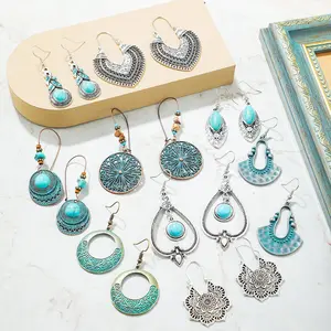 Pendientes Con Piedra Mode Lama Melubangi Perhiasan Boho Biru Turquoise Anting-Anting Wanita Hypoallergenic