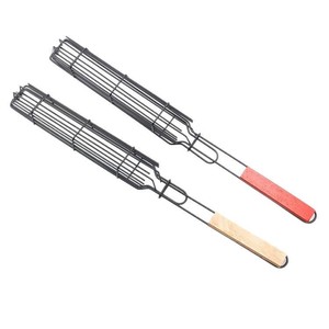 WELAND Utensile BBQ <span class=keywords><strong>in</strong></span> Metallo Stile Moderno con Manico <span class=keywords><strong>in</strong></span> Legno, Gabbia e Pinza a Rete per Salsicce e Verdure, per <span class=keywords><strong>Barbecue</strong></span> e Cucina all'Aperto - Product Image 5