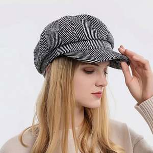 Gorro Newsboy Retro Europeo Americano para Mujer, Otoño Invierno, Versión Coreana, Estilo Británico a Rayas, en Oferta - Product Image 1