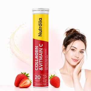 Comprimés de collagène en gros OEM, comprimés effervescents de vitamine C, vitamine C et collagène pour soutenir les cheveux, la peau et les ongles, saveur fraise - Product Image 1