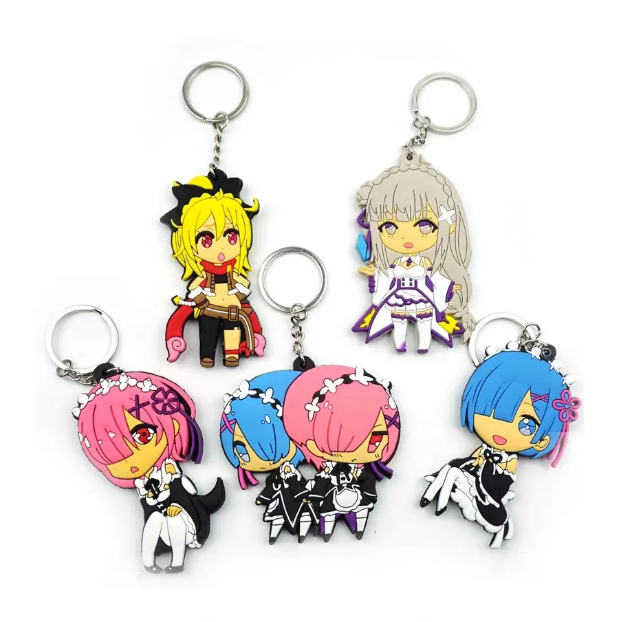 Popular Anime Re Life in a different world from zero Rem Ram Beatrice Figure Key Chain PVC Silicone Cute Anime Girls Keychains