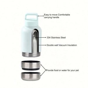 Bouteilles d'eau pour animaux de compagnie en acier inoxydable 304 de 32 oz avec logo personnalisé, 3 en 1, isolées, avec bol amovible et couvercles à poignée portable, sans BPA - Product Image 4