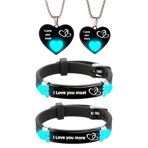 Ensemble collier et bracelet en acier inoxydable lumineux en forme de cœur « I Love You » tendance et très vendu pour lui/elle - Product Image 5