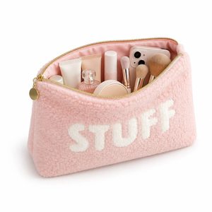 Wholesale Teddy Fleece Cosmetic Pouch Set Soft <b>Plush</b> Makeup Bags <b>Large</b> and Small Travel Toiletry Organizers Custom Logo - Product Image 6