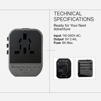 Adaptador de Viaje Universal con Enchufe Retráctil, USB Tipo C PD 20W, Carga Rápida, Resistente al Fuego, Certificado CE, RoHS, FCC, UKCA, para Reino Unido, UE, EE. UU., Australia