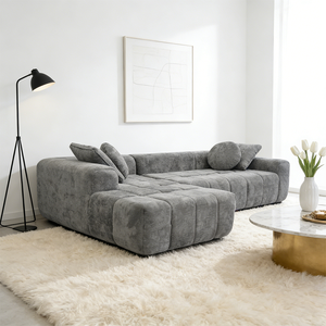 أريكة استرخاء نوردية مريحة من الشنيل بدون هيكل مضغوط لغرفة المعيشة والشقق مع وسائد - Product Image 4