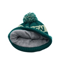 Bonnet personnalisé 100 % coton chaud d'hiver avec pompon, doublure polaire, motif de personnage, patchs en cuir, logo, pour la plage