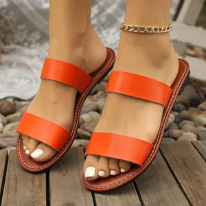 185 sandales plates 3 couleurs à la mode métal couleur Sexy femmes pantoufles nouveau produit 36-43 grande taille usine directe - Product Image 2