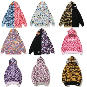 Cardigan à capuche unisexe en molleton épais 400 g/m² motif camouflage requin, 100 % coton, fermeture éclair intégrale, style streetwear, coupe oversize, printemps - Product Image 1