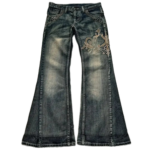 Vaqueros Casuales y Elegantes para Mujer, Estilo Vintage Y2K, Vaqueros Anchos de Mezclilla Lavada con Bordado - Product Image 2