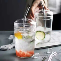 Bon prix, verres à boire mignons pour la maison, 16 oz, avec couvercle et paille, verre à café esthétique transparent, verre à soda, tasse en cristal