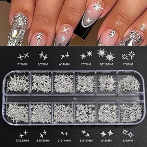 Accessori <span class=keywords><strong>per</strong></span> <span class=keywords><strong>Unghie</strong></span> con Logo Gratuito, 12 Griglie/Scatola, Rivetti Metallici Dorati e Argentati a Forma di Fulmine e Stella - Product Image 3