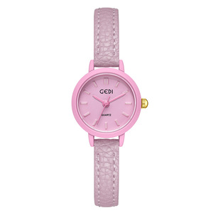 Reloj de pulsera de cuarzo minimalista para mujer, bonito reloj azul menta con correa de cuero beige y esfera blanca - Product Image 5