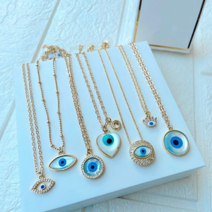 Collares de cadena de oro chapados en oro de 18 quilates, collar de ojo de <span class=keywords><strong>diablo</strong></span> malvado para mujer, collar de ojo de pavo, superventas, 2 unidades, 2 unidades - Product Image 1