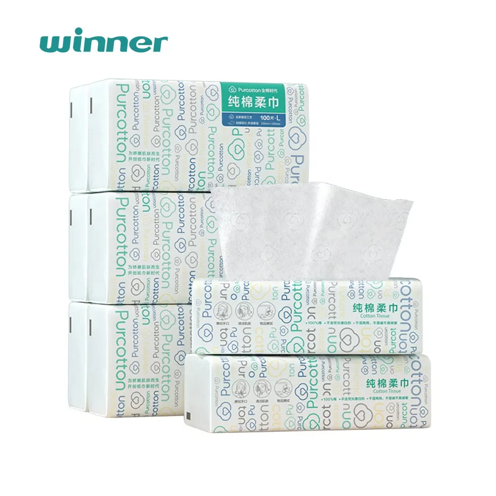 Purcotton ODM Cotton Tissue Soft Touch Dry Wet Facial Towel Wholesale 100% Natural Cotton Tissue OEM