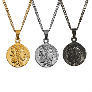 Collier pendentif rétro en acier inoxydable plaqué or 18 carats avec portrait de centurion romain, pendentif étanche pour <span class=keywords><strong>homme</strong></span> - Product Image 1