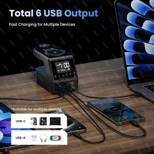 Estación de Carga GaN de 240W, 4*140W PD3.1 USB Tipo C, Cargador Inalámbrico Rápido para MacBook, iPad, <span class=keywords><strong>Samsung</strong></span>, con Reloj Despertador y Pantalla de Tiempo - Product Image 4
